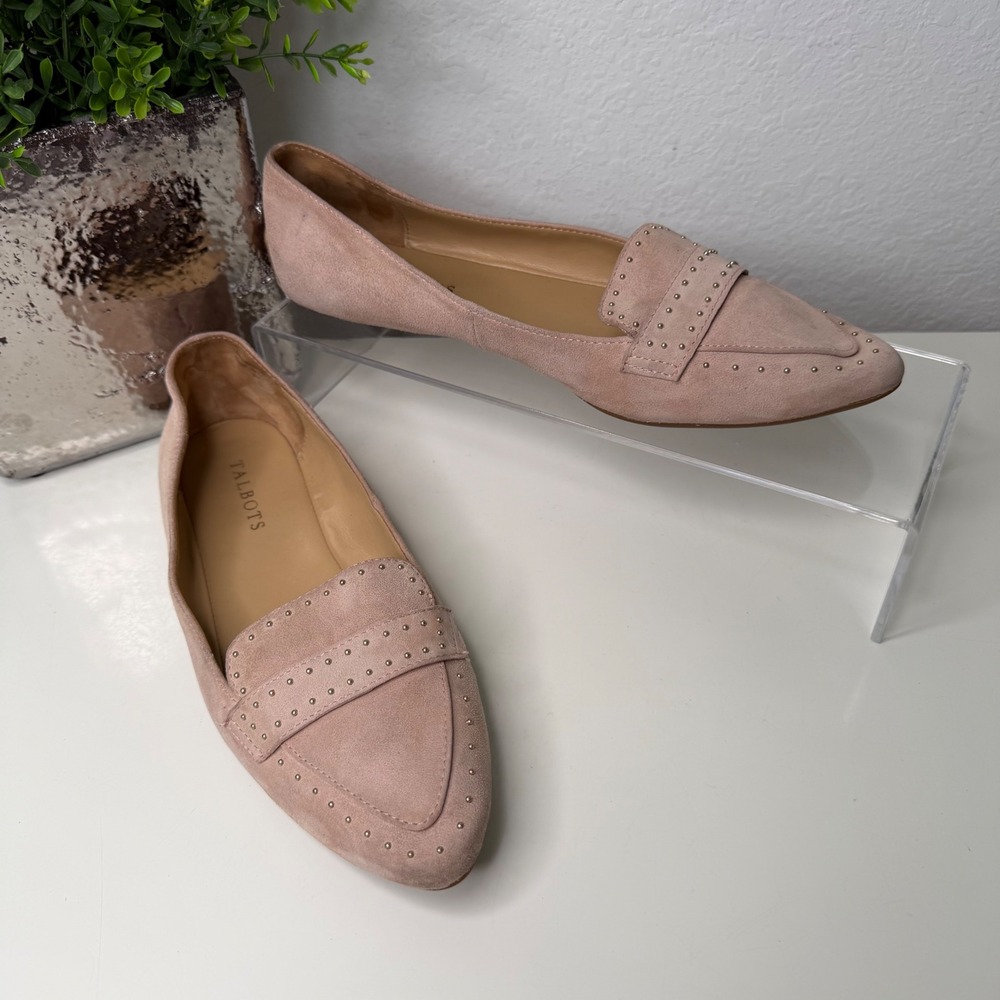 Talbots Loafers Womens Pink Suede Studded Pointed Toe Classic Preppy 8M